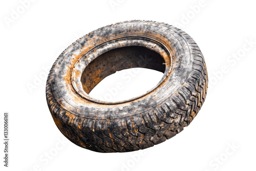 a tire with a rusted surface on a white background Cutout and isolated and transparent background image