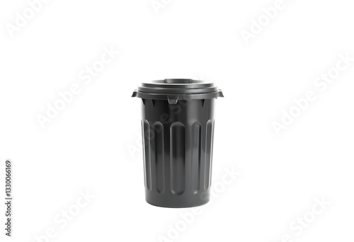 Black plastic trash can isolated on transparent background