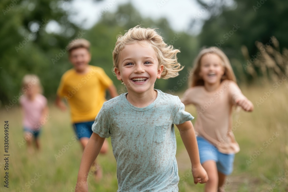 Fototapeta premium Family enjoying a fun game of tag outdoors