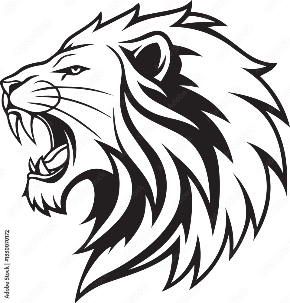 Obraz premium Lion head tattoo design with tribal and wildlife elements