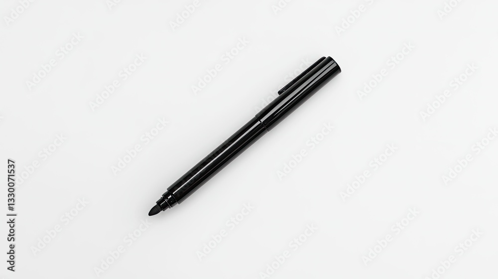 Black Marker Pen on White Background: Minimalist Stationery Photography Black Marker Pen on White Background: Minimalist Stationery Photography