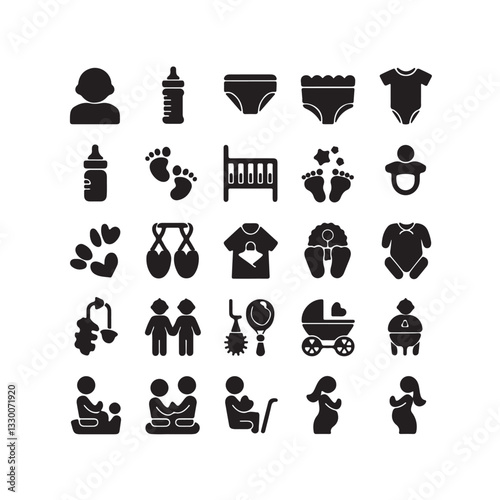 Cute Baby and Parenting Icons – Crib, Stroller, Onesie, Footprints & More