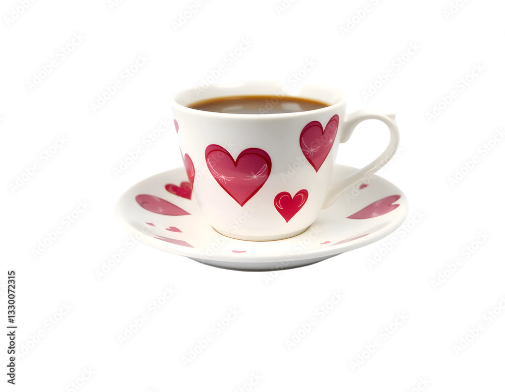 Cup of coffee with hearts on saucer isolated on transparent background Cup of coffee with hearts on saucer isolated on transparent background