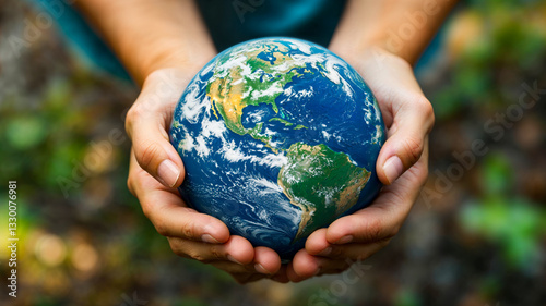 People celebrate Earth Day by holding the planet in their hands to show care and commitment to the environment and sustainability