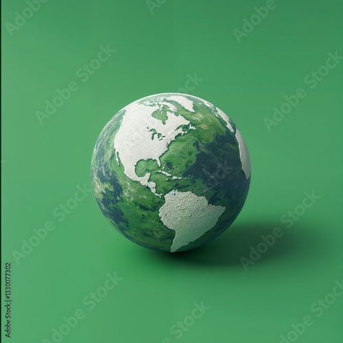 Earth day concept render featuring a green and blue globe. solid green background promoting environmental awareness and sustainability
