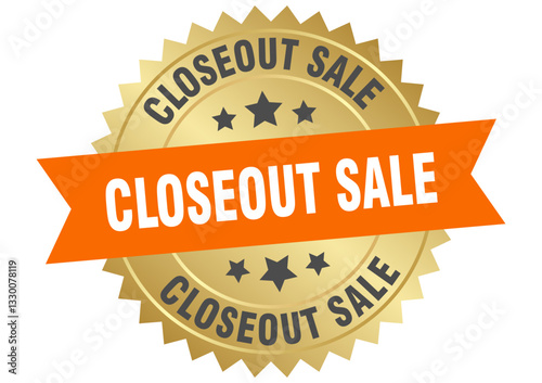 closeout sale. closeout sale round orange and gold label isolated on transparent background
