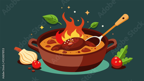 The savory aroma of simmering pork chicken and beef smothered in a rich chocolatey mole sauce wafting through the air.. Vector illustration
