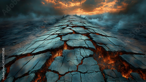 Broken path through a fiery landscape photo