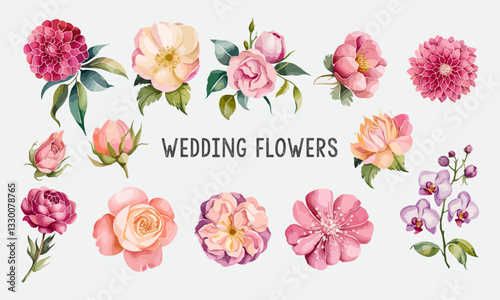 Elegant Watercolor Wedding Flowers Vector | AI-Generated Floral Clipart for Invitations & Design

