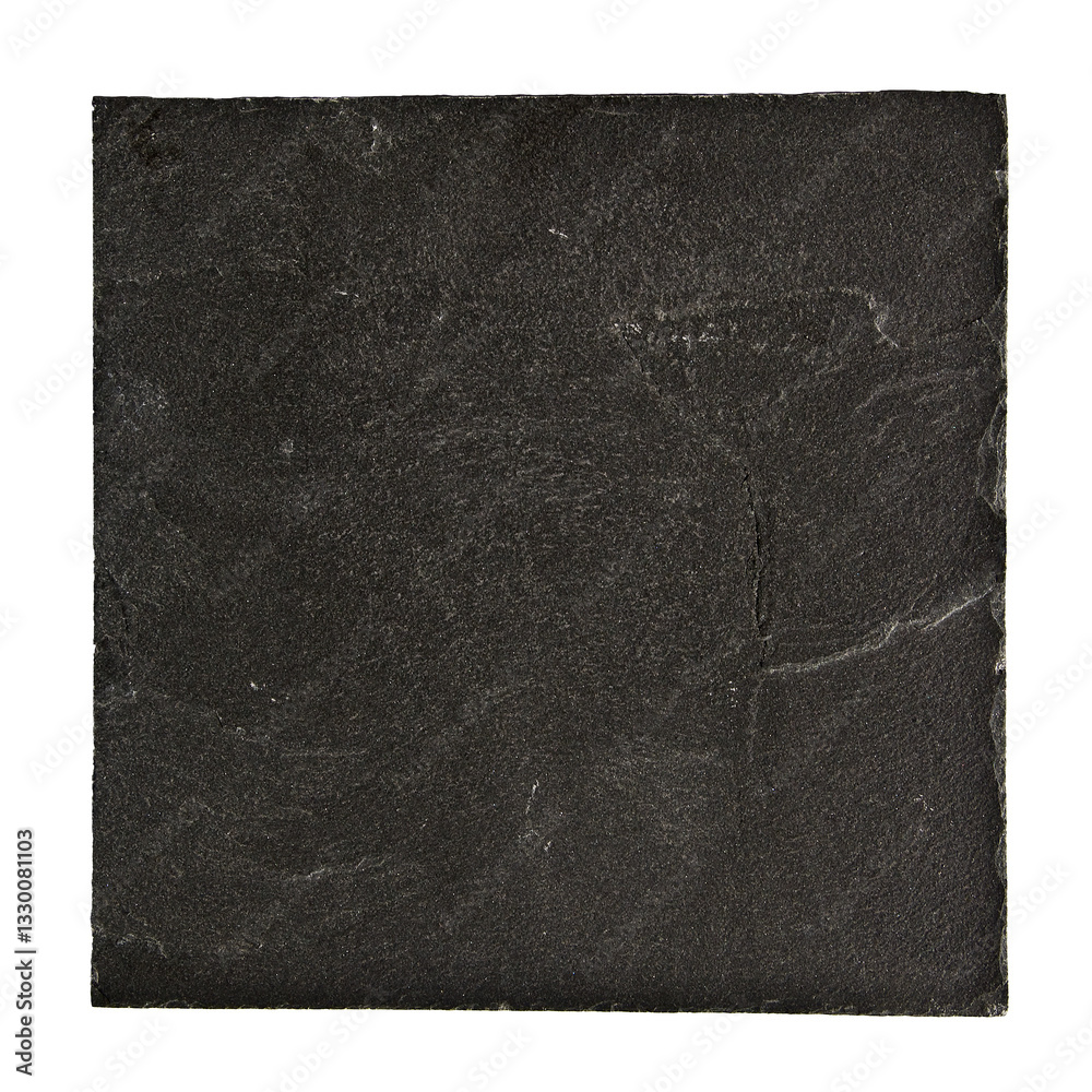 Square black slate flat stone isolated on white or transparaent background, png cut out