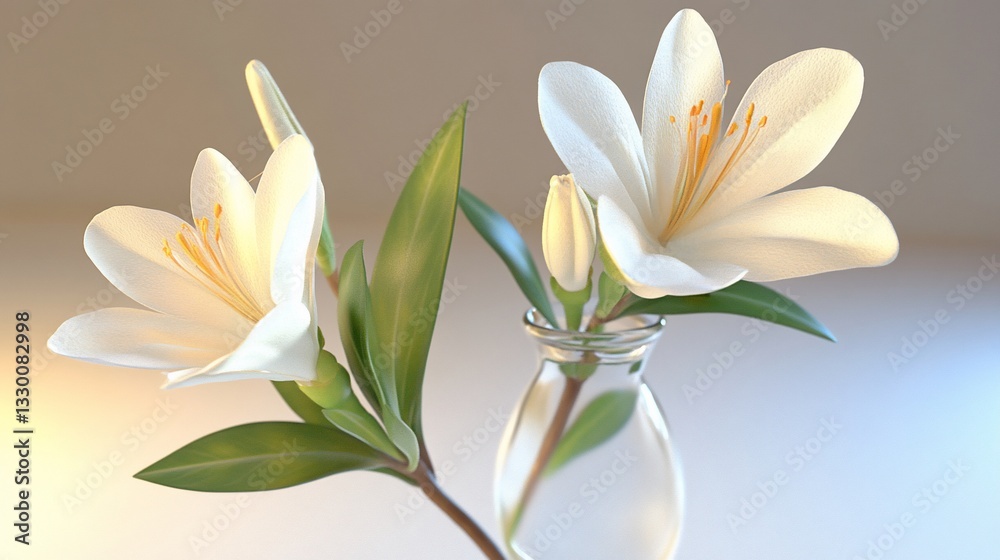 Fototapeta premium Delicate white lilies in a clear vase
