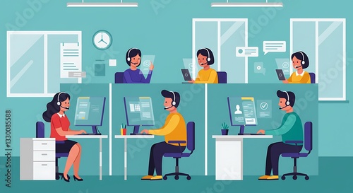 call center flat design illustration 