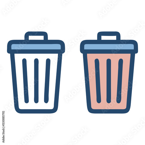 Trash Bin Icon Set with Empty and Full Bin Symbols in Flat and Outline Styles

