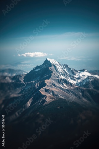 Snowy Mountain Peak Landscape Under Blue Sky View From Above