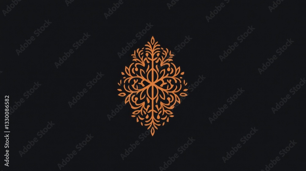 Elegant Orange Floral Mandala Design on Black Background