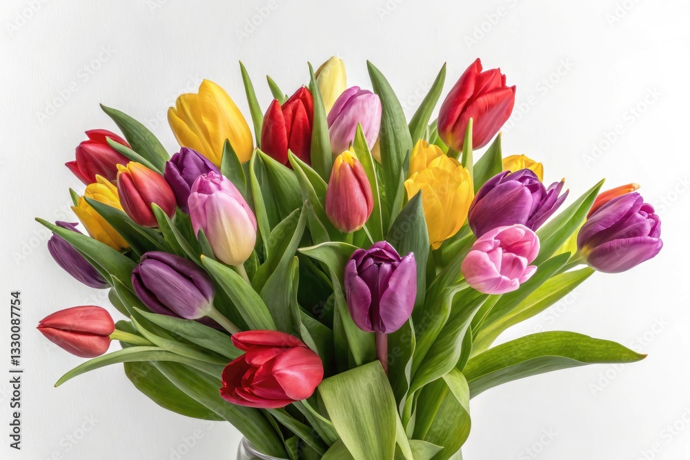 Vibrant Bouquet of Dutch Tulips in Various Colors Against a Clean White Background, Perfect for Spring Decor Generative AI Vibrant Bouquet of Dutch Tulips in Various Colors Against a Clean White Background, Perfect for Spring Decor Generative AI