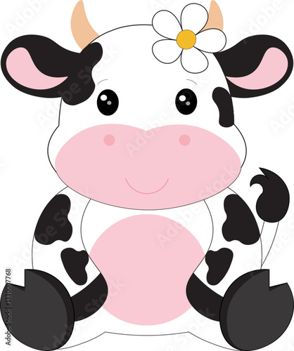 Baby cow vector cartoon illustration, girly cow image, cow cartoon,  cow vector, farm animal vector