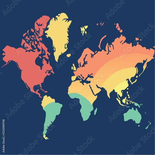 Gradient Colored World Map: Global Regions Visualization