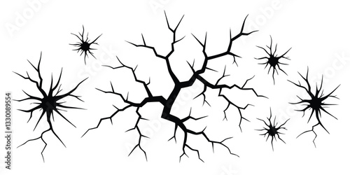 Black and White Vector Illustration of Cracks and Fractures on a Surface, Damage, Destruction, and Earthquake Concept Art