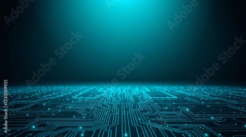 Futuristic Digital Circuit Landscape – Glowing Blue Tech Background with Cyber Innovation Theme