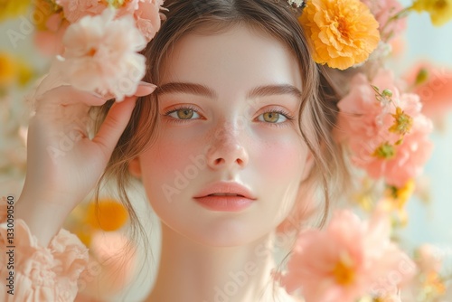 a woman with flower crown.