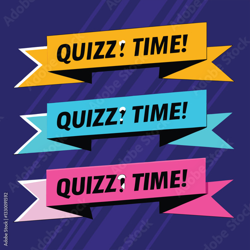 Quiz Time Graphic: Colorful Ribbons with Question Marks, Fun Trivia Game Announcement, Vector Illustration for Social Media Engagement