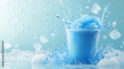 Refreshing Blue Slush Drink Splashing with Ice for a Cool Treat