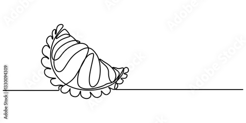 delicious gujiya continuous one line drawing, Indian Sweet (Gujia) Icon In Stroke Style, russian dish dumplings food illustration, hand drawn russian cuisine illustration, on white background minimall