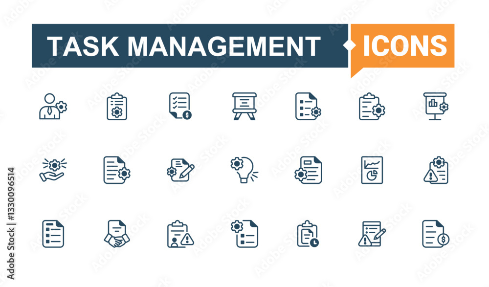 Task Management icon. It contains symbols to team, implementation, marketing, communication, set and more. Project Management icon pack. Icons for design. Vector outline and solid icons collection. Task Management icon. It contains symbols to team, implementation, marketing, communication, set and more. Project Management icon pack. Icons for design. Vector outline and solid icons collection.