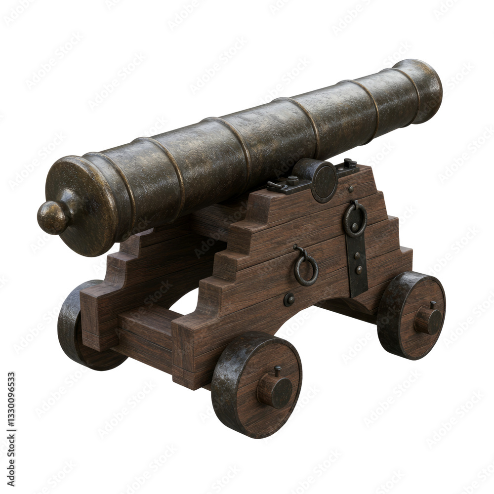 Antique Naval Cannon on Wooden Carriage, Historical Military Artillery Piece, Maritime Warfare and Naval Defense Heritage Antique Naval Cannon on Wooden Carriage, Historical Military Artillery Piece, Maritime Warfare and Naval Defense Heritage