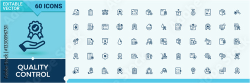 Set of Quality Control line icons. Containing certification, product, standard, certificate, inspect and more. Outline icon collection. List icon collection. Vector line and solid icons.