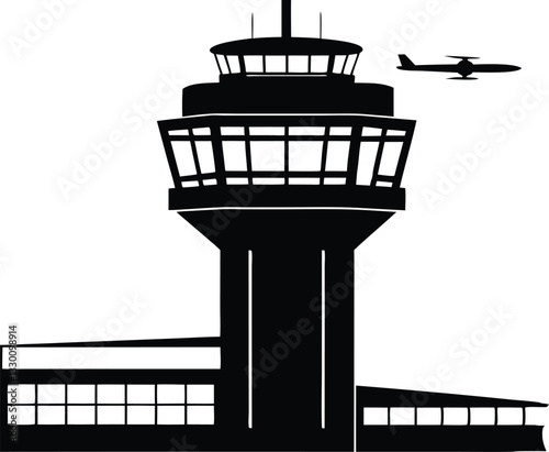 Air Traffic Control Tower  silhouette,Airport control tower vector illustration