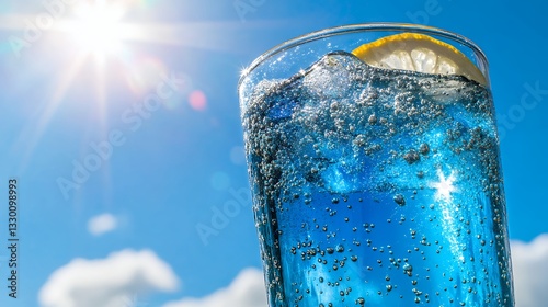 Refreshing Blue Drink with Lemon in Sunlight Summer Beverage Concept
