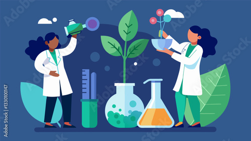 Datadriven research into the chemical composition of plants helps identify new medicinal properties and potential treatments.. Vector illustration