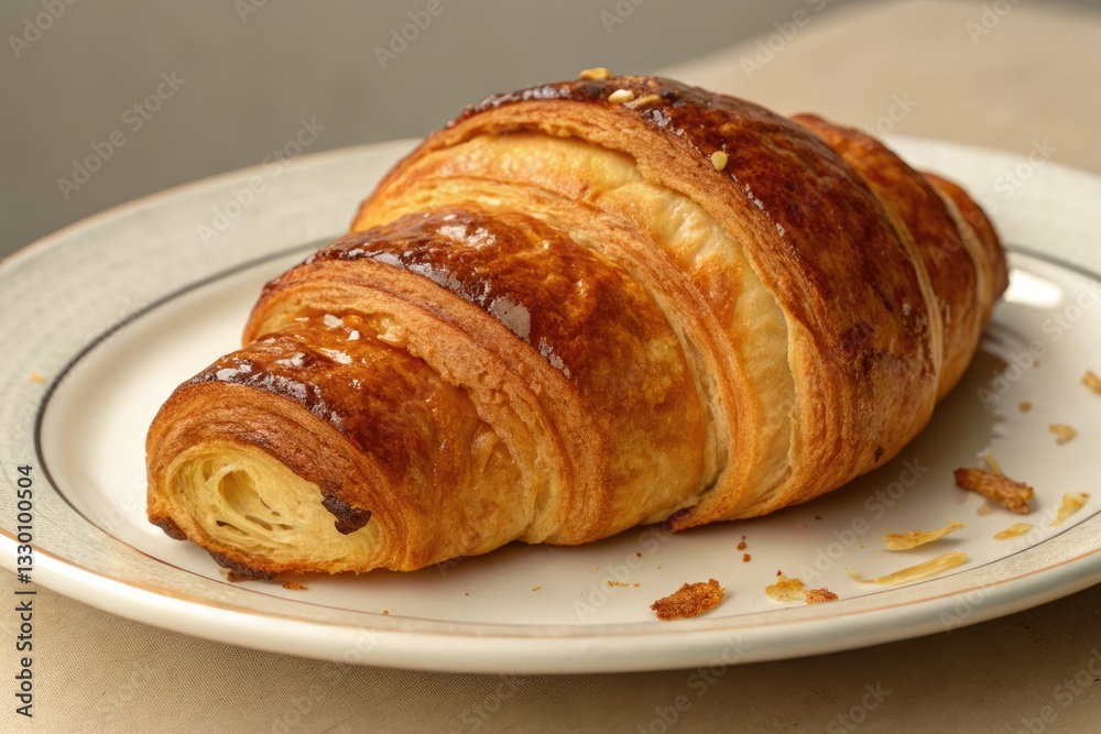 Croissant on a Plate Showcasing Its Golden Layers and Flaky Texture in a Casual Dining Setting Generative AI Croissant on a Plate Showcasing Its Golden Layers and Flaky Texture in a Casual Dining Setting Generative AI