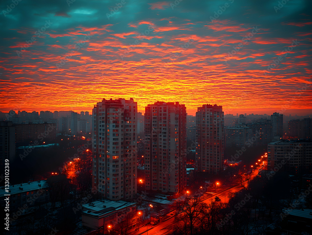 Fototapeta premium City Sunrise, Urban Skyline