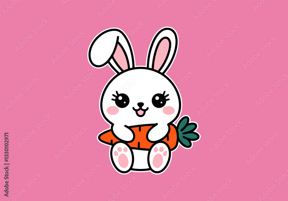 Cute Cartoon Bunny with Carrot, Perfect for Kids' Designs Cute Cartoon Bunny with Carrot, Perfect for Kids' Designs