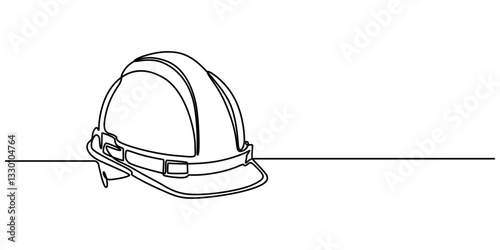 construction hat continuous one line drawing, Continuous one line drawing of labor minimalist concept Banner and logo for labor days. Vector illustration, safety helmet for safety work. Road and build