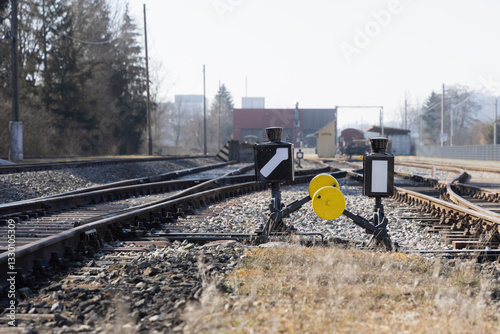 Hebelgewicht und Weichenlaterne einer Weiche ohne Grundstellung