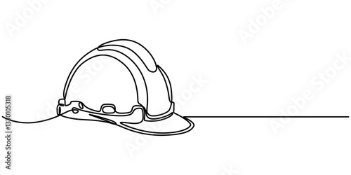 construction hat continuous one line drawing, Continuous one line drawing of labor minimalist concept Banner and logo for labor days. Vector illustration, safety helmet for safety work. Road and build