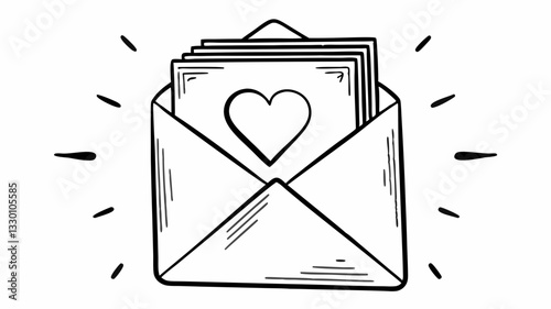 letter with heart email icon doodle illustration vector
