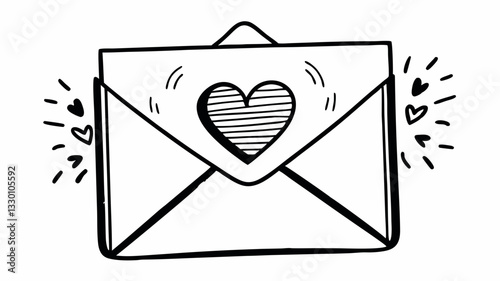 letter with heart email icon doodle illustration vector