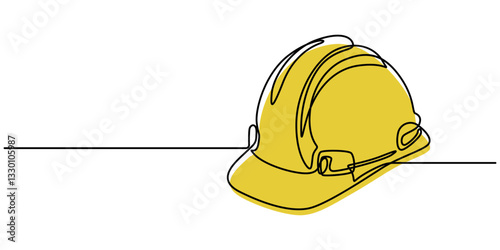 construction hat continuous one line drawing, Continuous one line drawing of labor minimalist concept Banner and logo for labor days. Vector illustration, safety helmet for safety work. Road and build