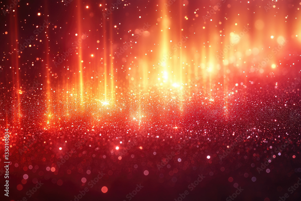 vibrant abstract background with glowing red and orange lights creates warm, magical atmosphere. sparkling particles and gradient effect add depth and sense of wonder to image