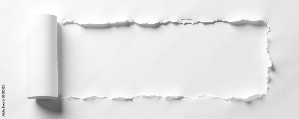 Fototapeta premium Torn white paper reveals message beneath, distressed edges , disclosure, grunge, parchment