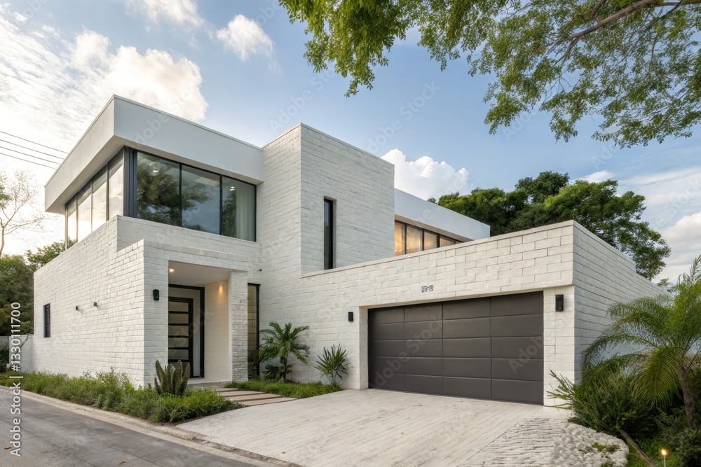 Modern White Brick Home With Stylish Garage in Mexicorz Showcasing Contemporary Architecture and Inviting Landscape Generative AI Modern White Brick Home With Stylish Garage in Mexicorz Showcasing Contemporary Architecture and Inviting Landscape Generative AI