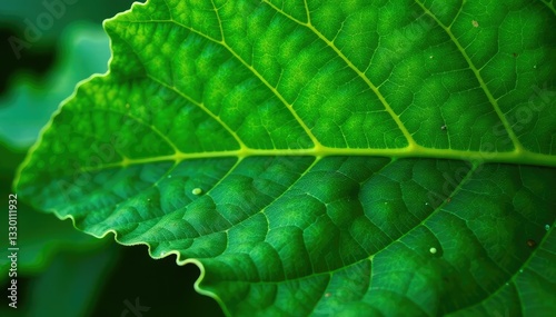 Large green leaf's surface with visible veins, texture, gunnera, magellanica photo