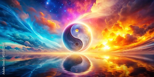 Panoramic Yin Yang Symbol: Soft Gradient Subtle Lighting Art
