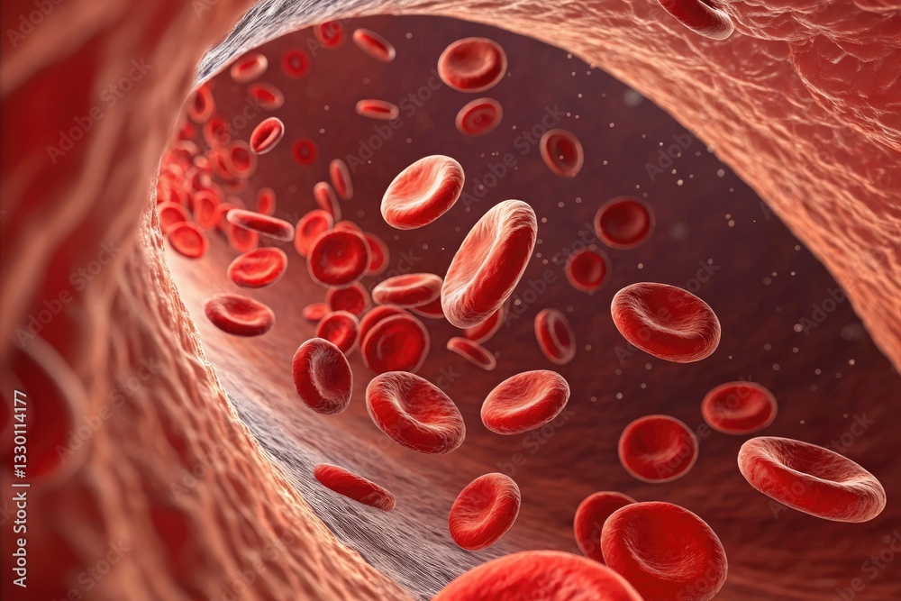 Fototapeta premium Red Blood Cells Illustrating the Condition of Anemia Under Standard Scale Representation in the Bloodstream Generative AI