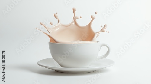 Beige Liquid Splashing in White Cup creating a Crown shape
